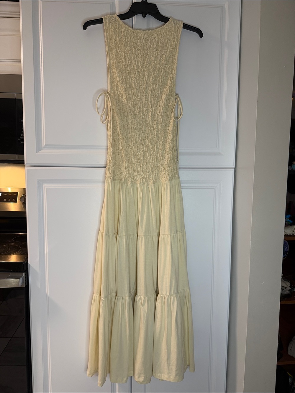 Free People Pale Yellow Sleeveless Maxi Dress with Smocked Bodice